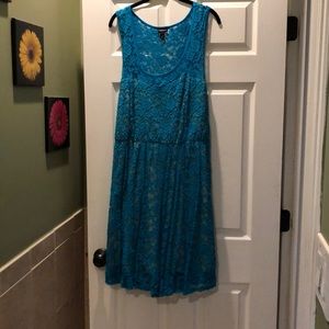 Torrid size 2 blue lace dress with nude underlay